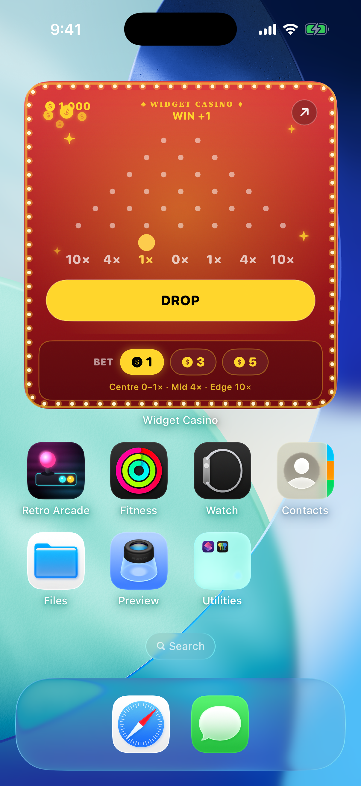 Plinko playing in a Home Screen widget