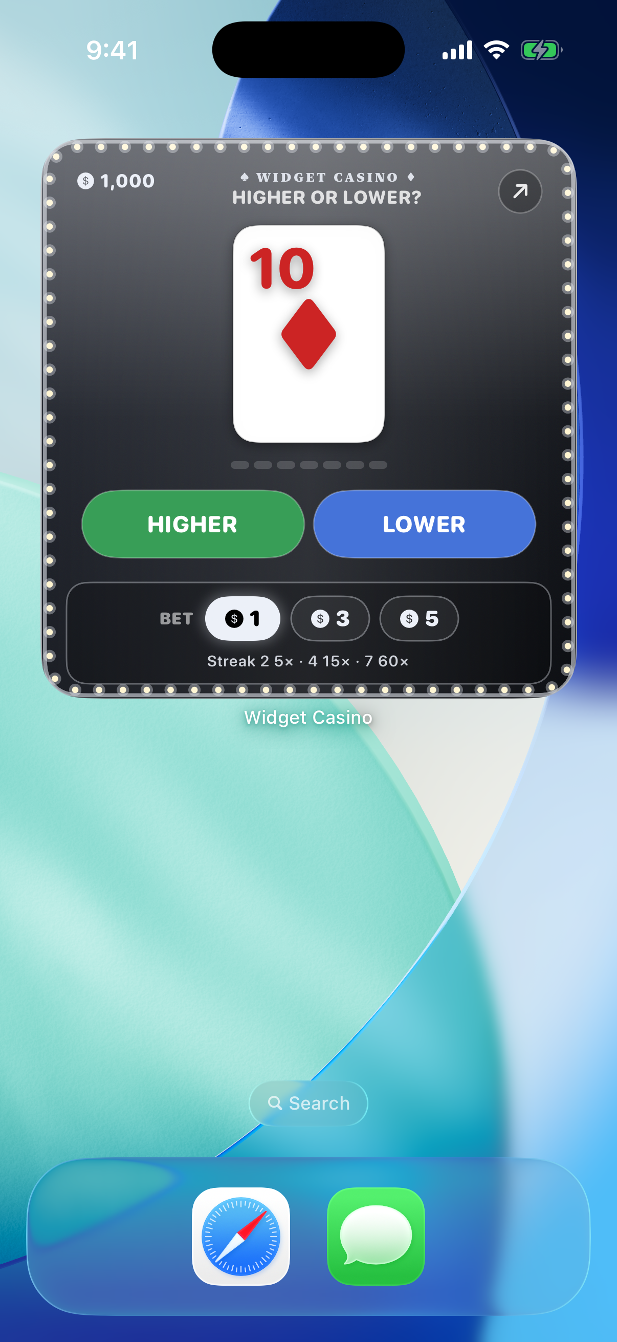 Hi-Lo playing in a Home Screen widget